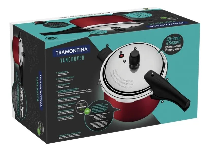 Panela de Pressão Tramontina Vancouver 4,5L em Alumínio com Revestimento Interno e Externo Antiaderente Vermelho